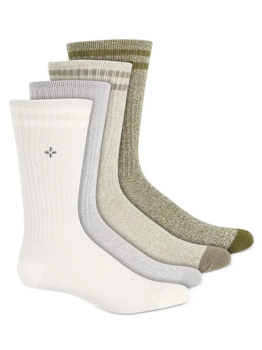 Sun + Stone Men's 4-Pair Dual Stripe Crew Socks, Green Variety, Shoe 7 to 12
